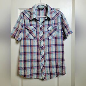 Salt Valley Vintage Plaid Western Button Short Sleeve Mens XL